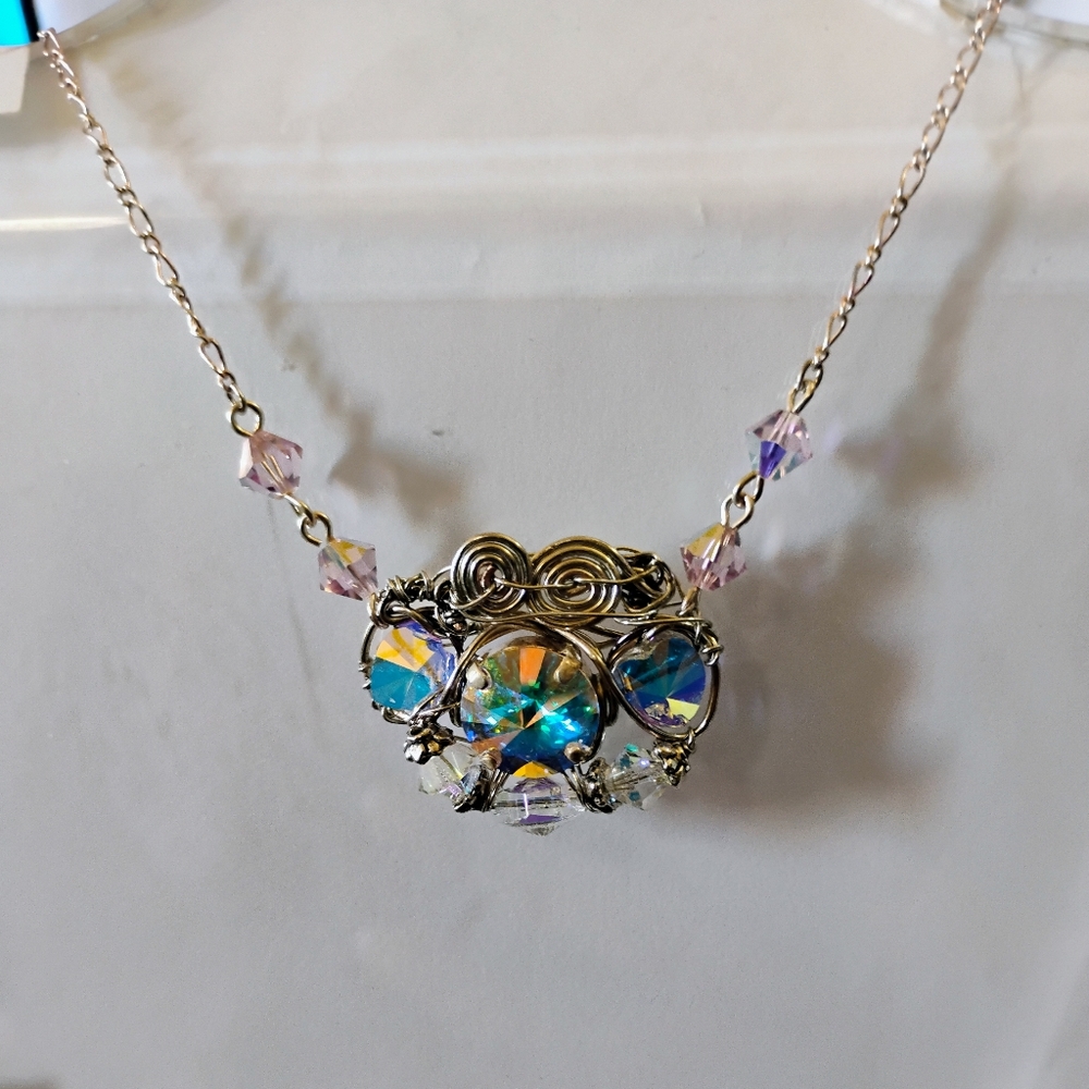 Swarovski crystal wire wrapped necklace